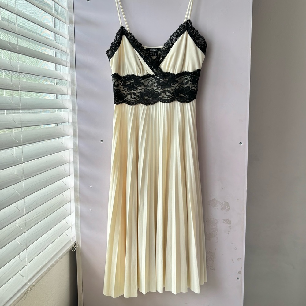 Elegant Cream and Black Lace Dress